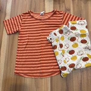 Kate Quinn Orange Striped Pajama Set with Fruit Print